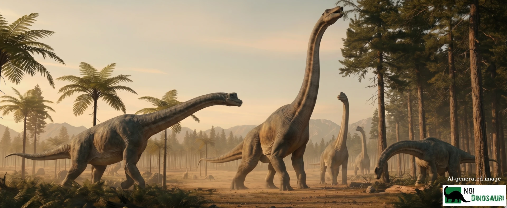 Gruppo di brachiosauri che ci cibano di arbusti alti