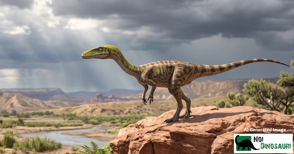 Coelophysis su una roccia che osserva il territorio