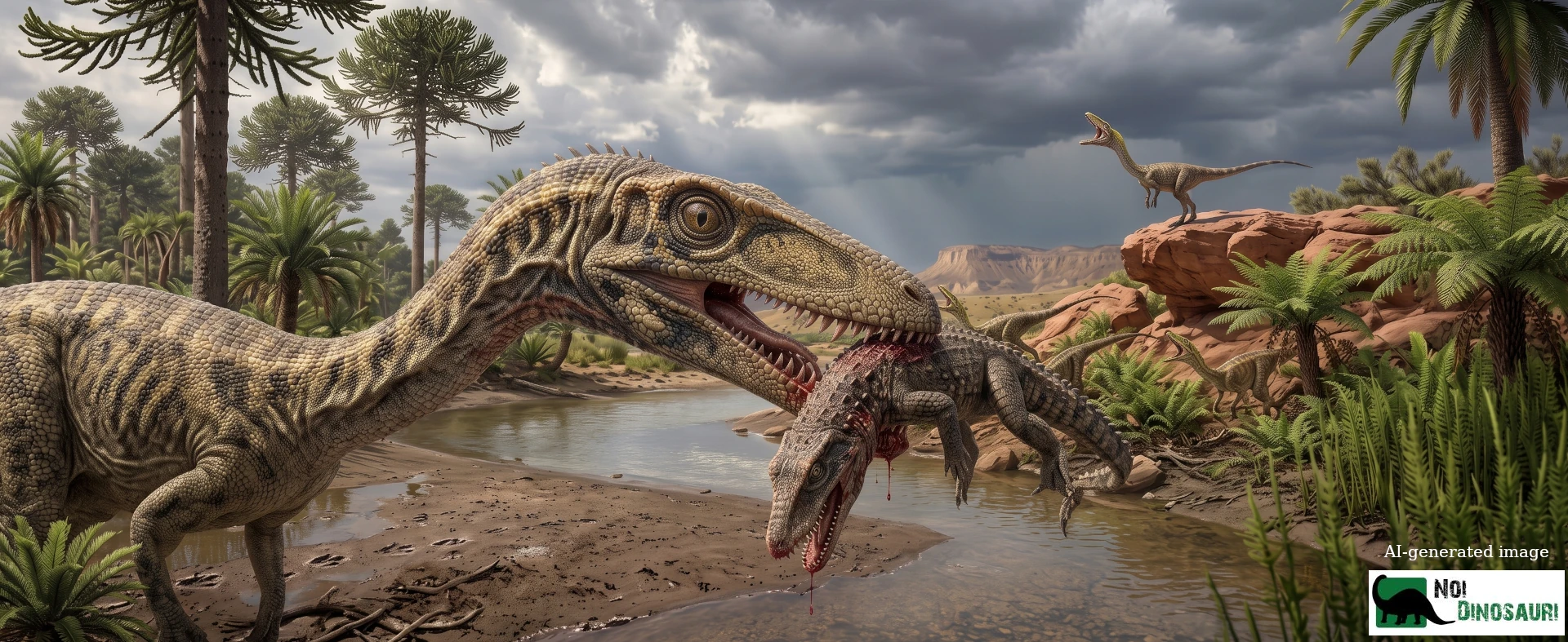 Coelophysis che ha predato un Hesperosuchus