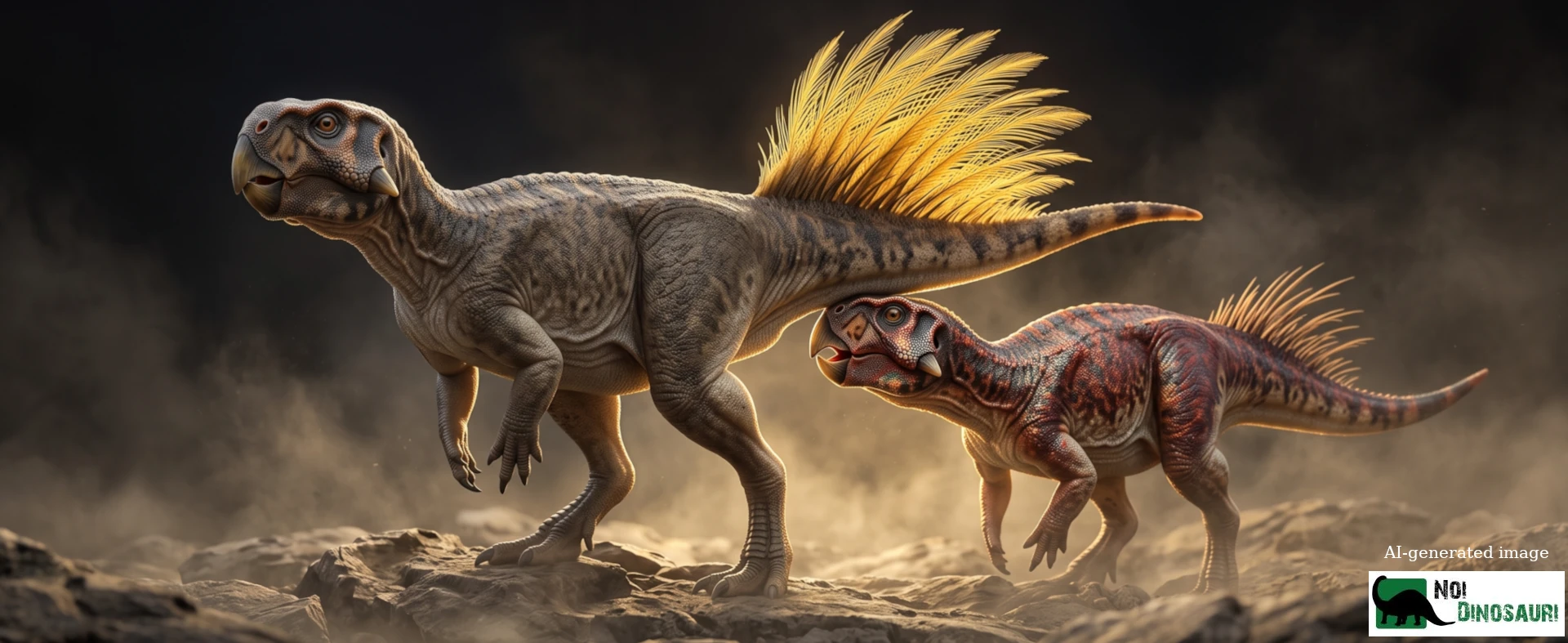 Psittacosaurus maschio e femmina in un rituale di corteggiamento