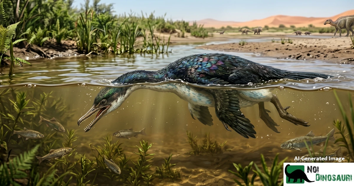 Natovenator polydontus in cerca di cibo nel fiume