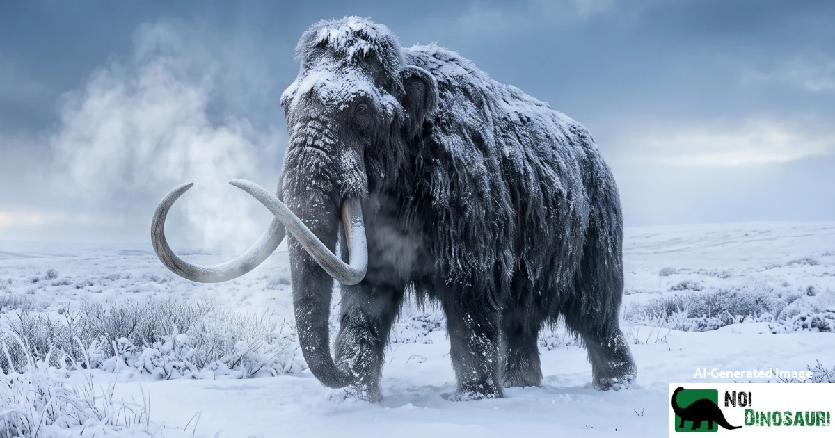 Mammut lanoso in pieno inverno, nella neve