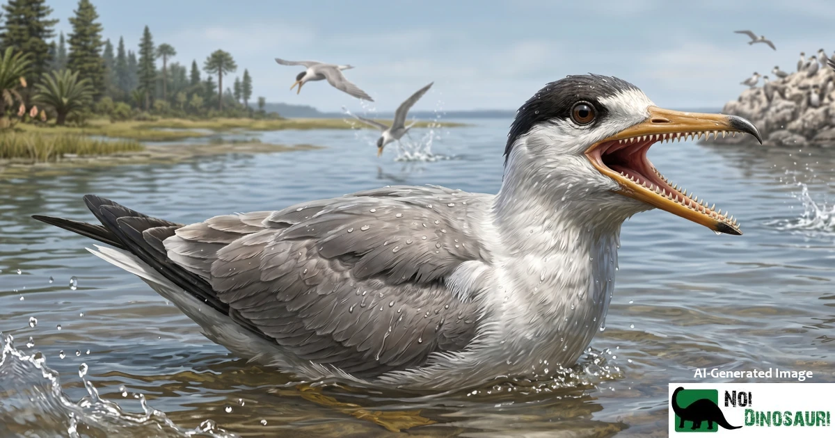 ichthyornis dispar in acqua vicino alla riva