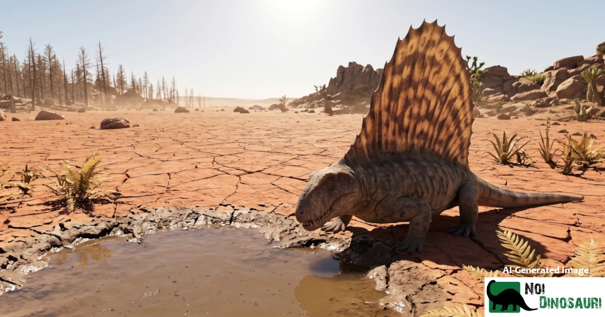 Dimetrodonte vicino ad una pozza d'acqua