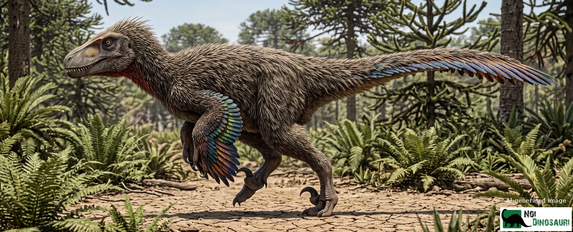 Utahraptor che si muove nella foresta del Cretaceo Inferiore