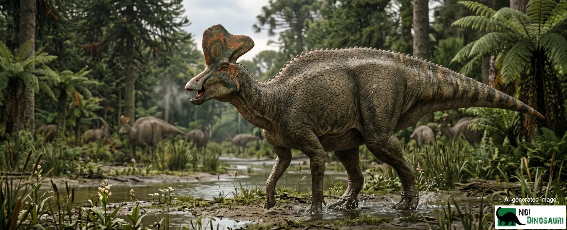 Lambeosaurus lungo un corso acqua