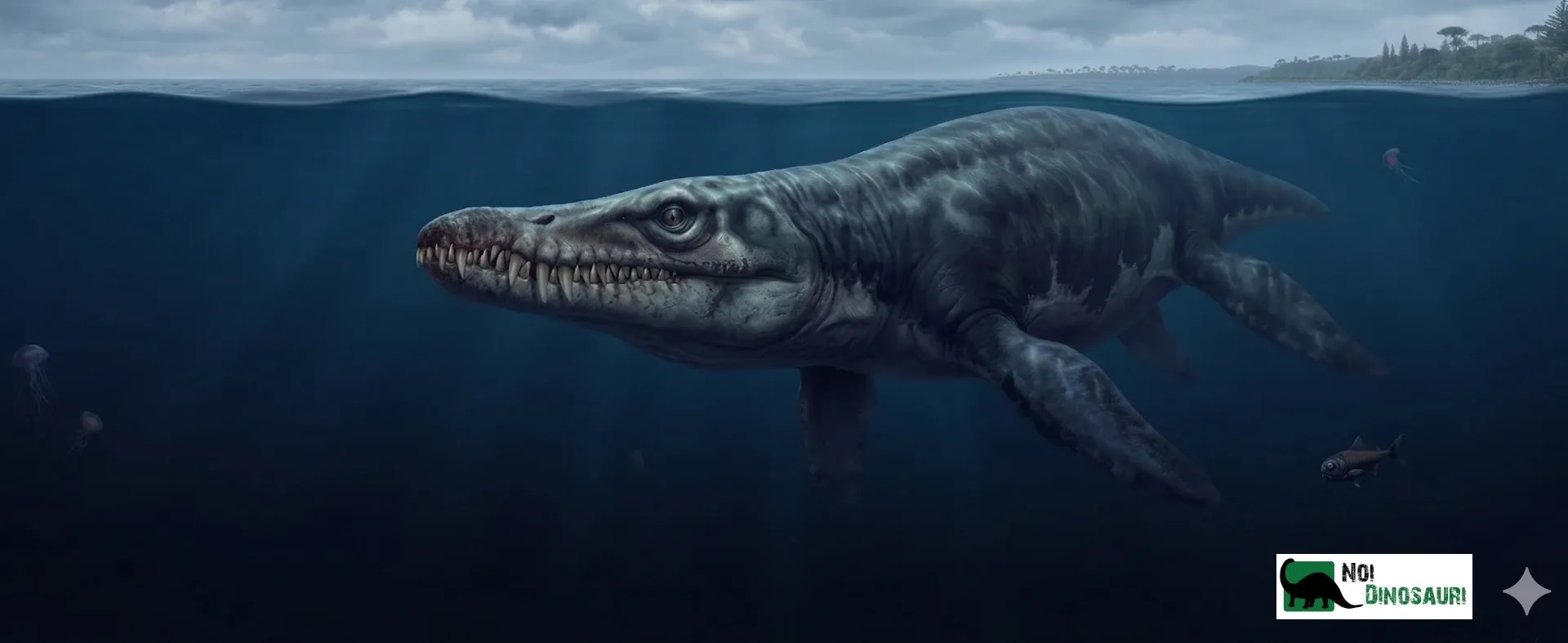 Ambientazione: Kronosaurus nel mare profondo del Cretaceo inferiore. Ai-Generated